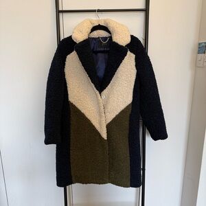 J. Crew Women's Navy, Cream, and Olive Teddy Jacket SMALL